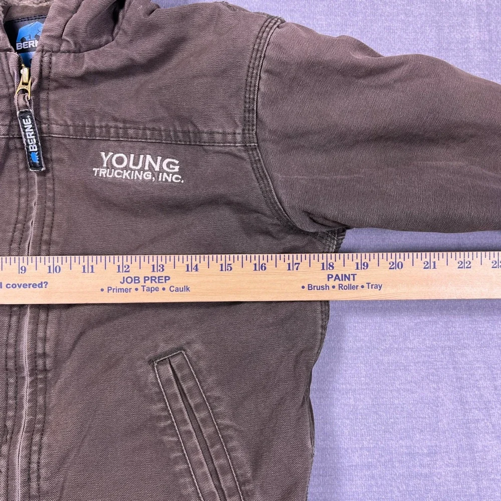 Berne Sherpa Lined Hooded Canvas Work Jacket Youth Small 7-8 Brown‎ Cotton
